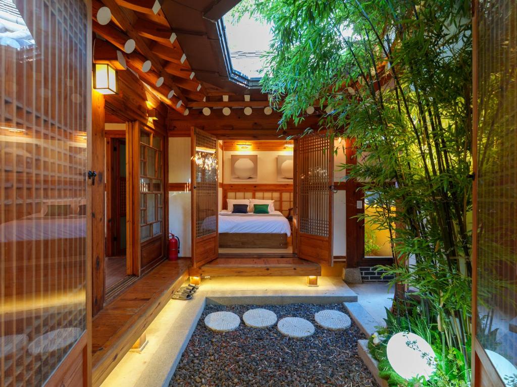 Traditional hanok guesthouse courtyard