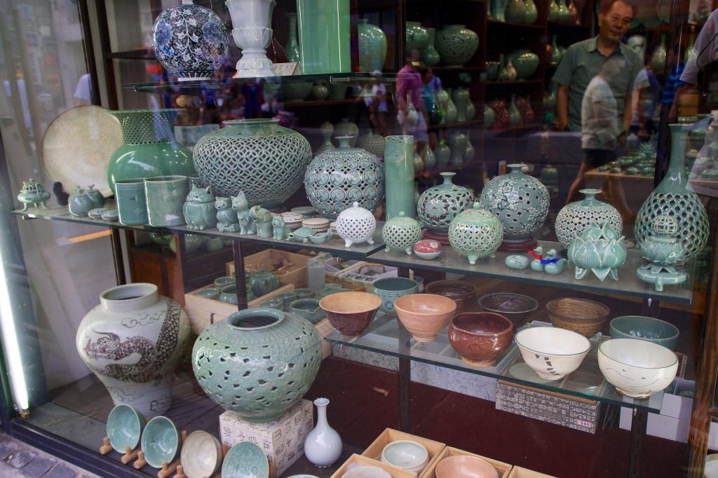 Insadong Street in Seoul with traditional craft shops and tea houses