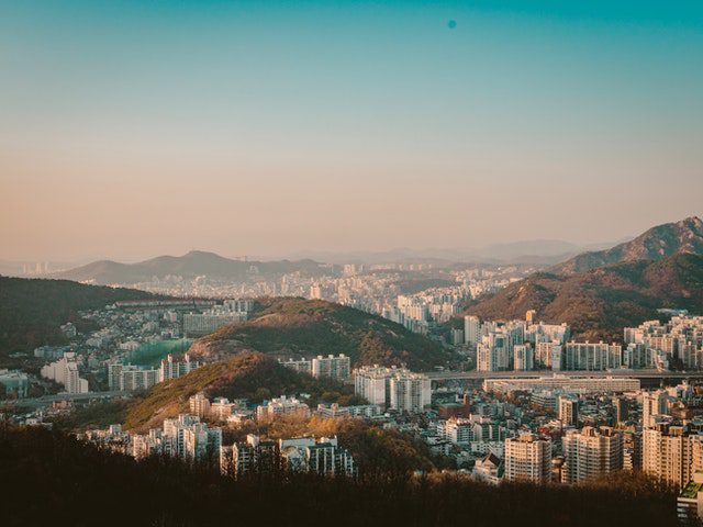 Seoul city view with mountains a